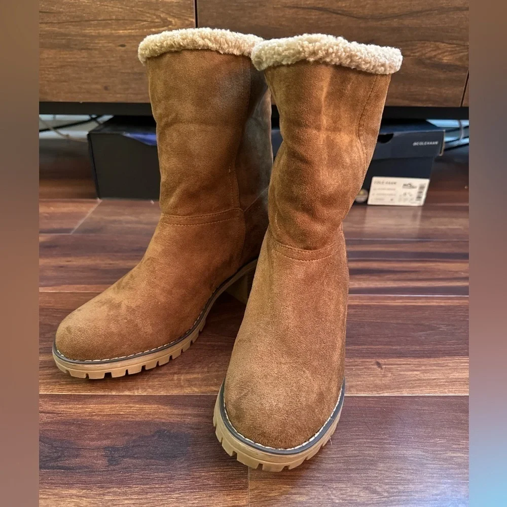 🌿END of Season SALE🌿BOUTIQUE Brown Heeled Winter Boots Faux fur Lined Size 10